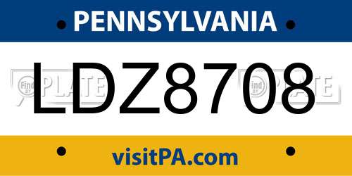 LDZ8708 Pennsylvania License Plate