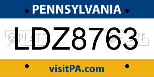 LDZ8763 Pennsylvania License Plate