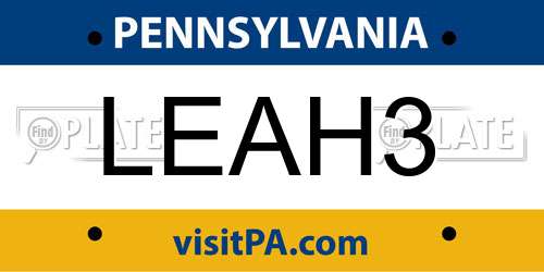 LEAH3 Pennsylvania License Plate