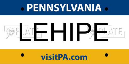 LEHIPE Pennsylvania License Plate