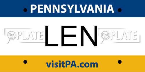 LEN Pennsylvania License Plate