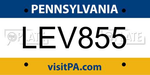 LEV855 Pennsylvania License Plate