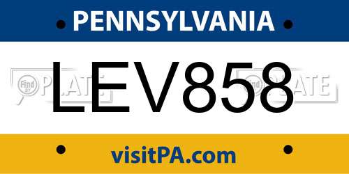 LEV858 Pennsylvania License Plate