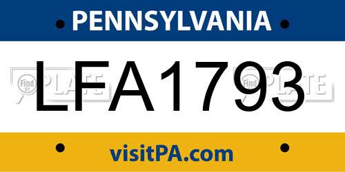 LFA1793 Pennsylvania License Plate