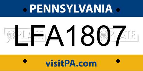 LFA1807 Pennsylvania License Plate