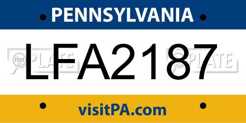 LFA2187 Pennsylvania License Plate