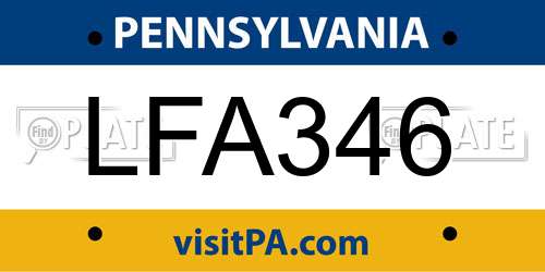 LFA346 Pennsylvania License Plate
