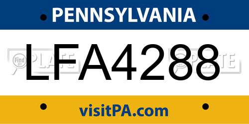 LFA4288 Pennsylvania License Plate