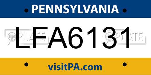 LFA6131 Pennsylvania License Plate