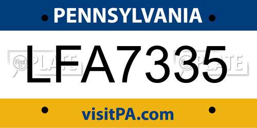 LFA7335 Pennsylvania License Plate