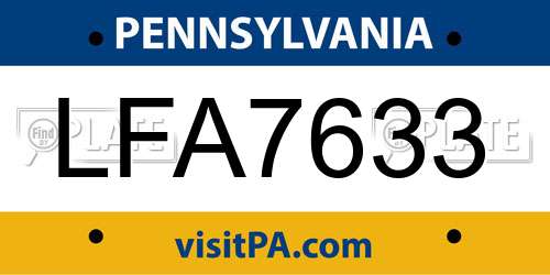 LFA7633 Pennsylvania License Plate