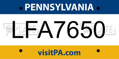 LFA7650 Pennsylvania License Plate