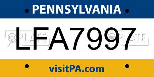 LFA7997 Pennsylvania License Plate