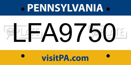 LFA9750 Pennsylvania License Plate