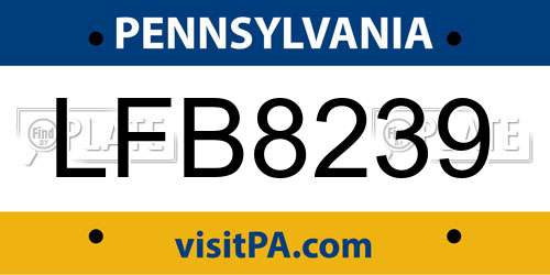 LFB8239 Pennsylvania License Plate
