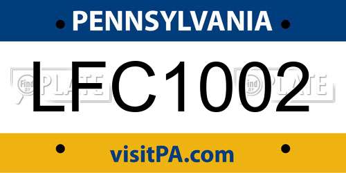 LFC1002 Pennsylvania License Plate
