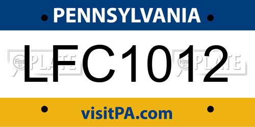 LFC1012 Pennsylvania License Plate