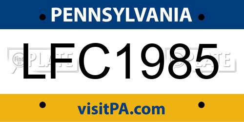 LFC1985 Pennsylvania License Plate
