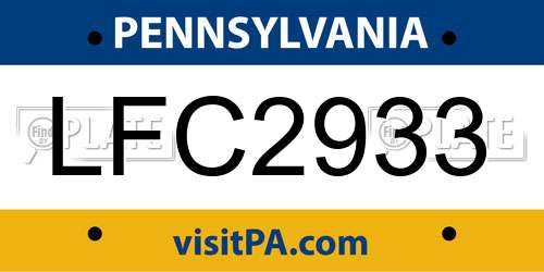 LFC2933 Pennsylvania License Plate