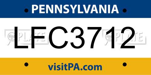 LFC3712 Pennsylvania License Plate