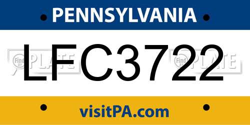 LFC3722 Pennsylvania License Plate