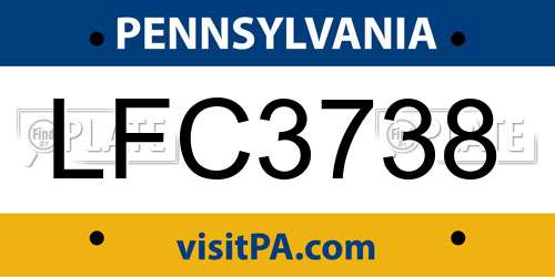 LFC3738 Pennsylvania License Plate