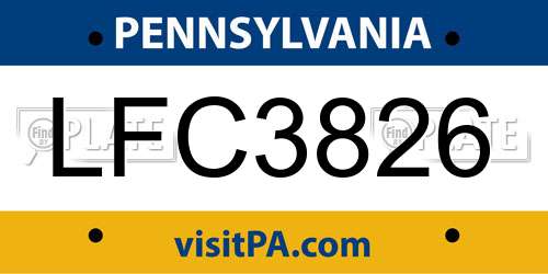 LFC3826 Pennsylvania License Plate
