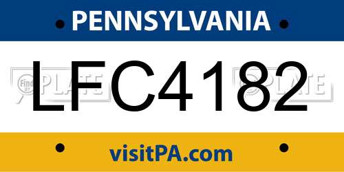 LFC4182 Pennsylvania License Plate
