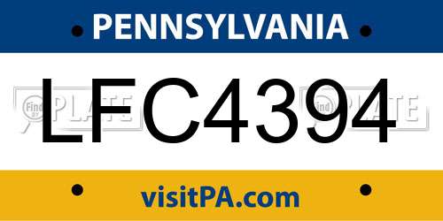 LFC4394 Pennsylvania License Plate
