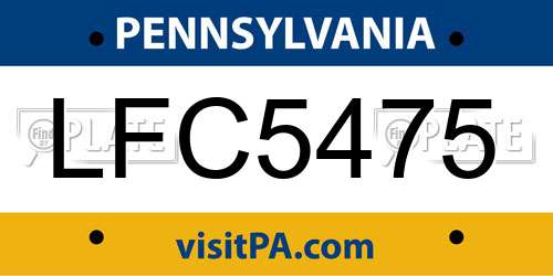 LFC5475 Pennsylvania License Plate