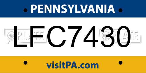 LFC7430 Pennsylvania License Plate