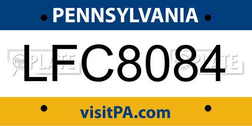 LFC8084 Pennsylvania License Plate