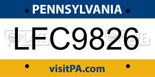 LFC9826 Pennsylvania License Plate