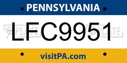 LFC9951 Pennsylvania License Plate