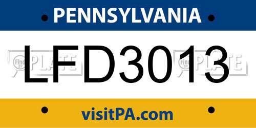 LFD3013 Pennsylvania License Plate