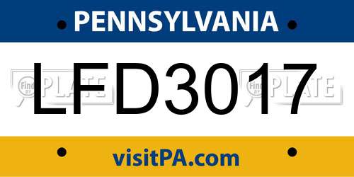 LFD3017 Pennsylvania License Plate