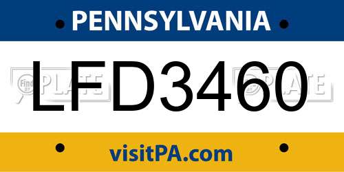 LFD3460 Pennsylvania License Plate