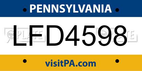 LFD4598 Pennsylvania License Plate