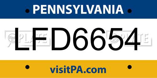 LFD6654 Pennsylvania License Plate
