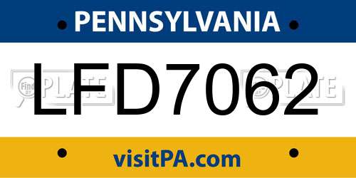 LFD7062 Pennsylvania License Plate