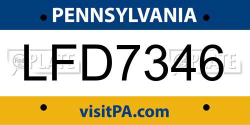LFD7346 Pennsylvania License Plate