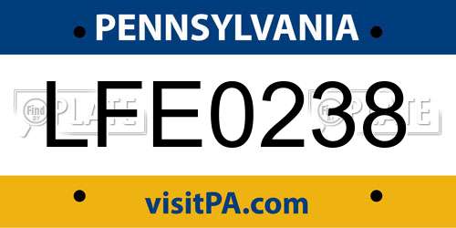 LFE0238 Pennsylvania License Plate