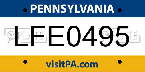 LFE0495 Pennsylvania License Plate