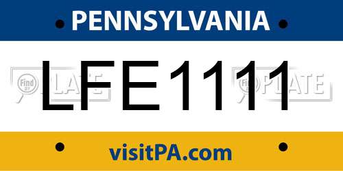 LFE1111 Pennsylvania License Plate