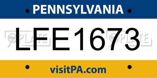LFE1673 Pennsylvania License Plate