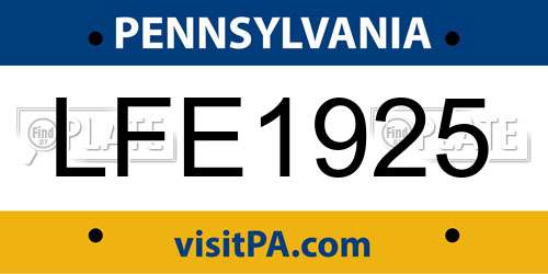 LFE1925 Pennsylvania License Plate