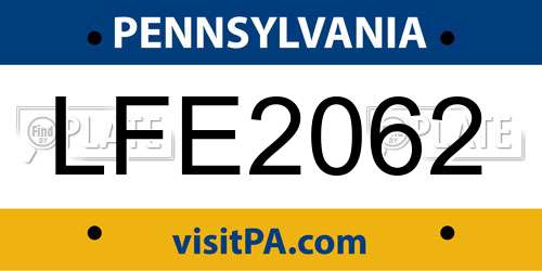 LFE2062 Pennsylvania License Plate
