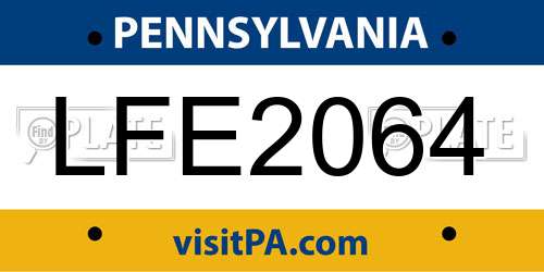 LFE2064 Pennsylvania License Plate