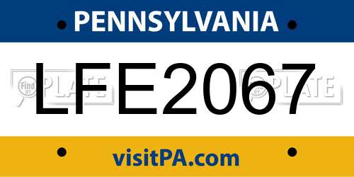LFE2067 Pennsylvania License Plate