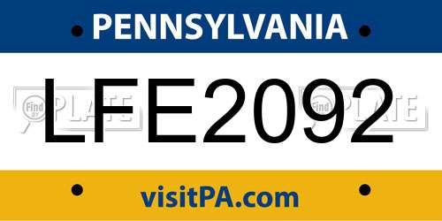 LFE2092 Pennsylvania License Plate